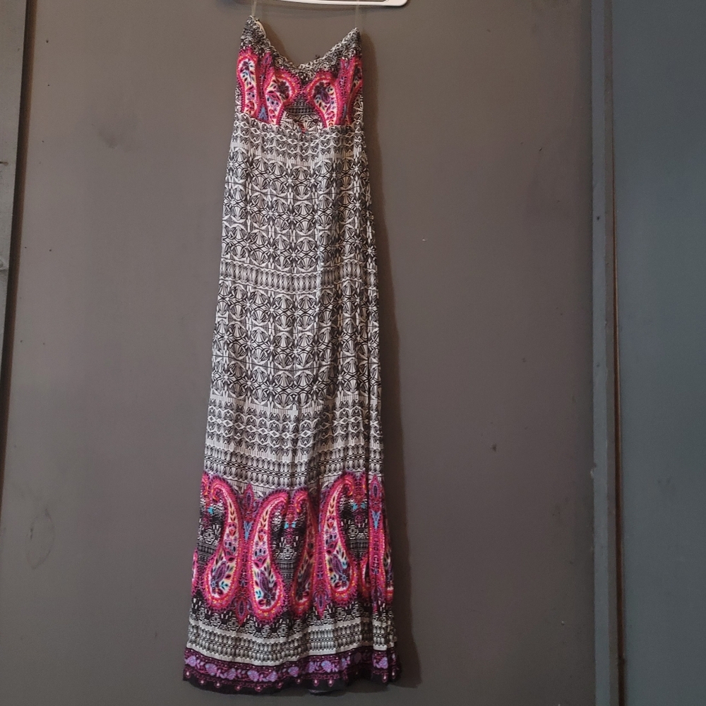 Bohemian Maxi‎ Dress with Pink Paisley Accents Sz Small - Picture 3 of 3